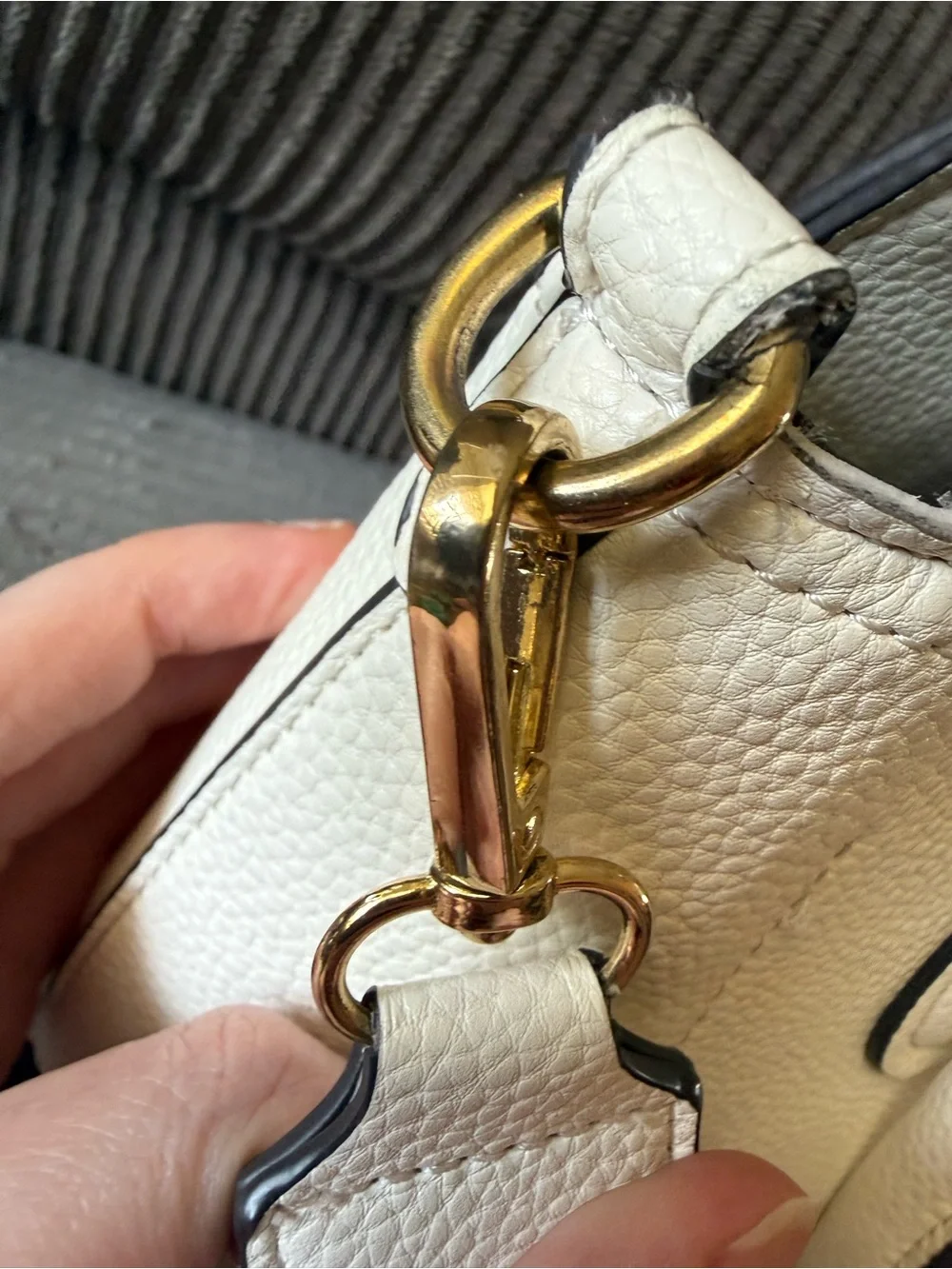 Nanette Lepore White Pebbled Leather Satchel Striped Crossbody Shoulder Strap